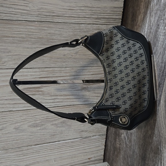 Vintage Dooney & Bourke Monogram Logo Hobo Shoulder Hand Bag Black Grey - Picture 3 of 13